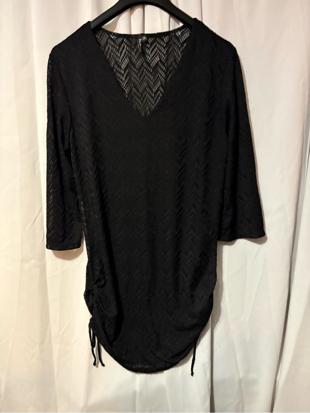Desigual Black Sheer Chevron V-Neck Swim Coverup with Side Ties #2071